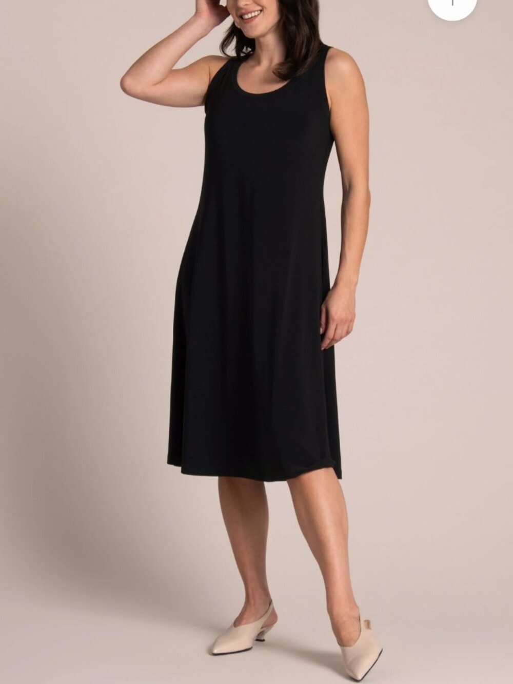 Sympli Nu Tank Dress Women's 10 Black Slinky Jersey A Line Minimalist Lagenlook